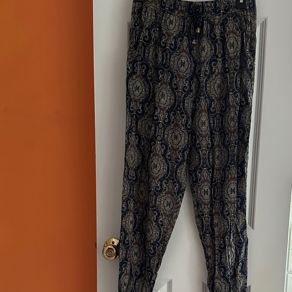 Women’s Patterned Pants - Navy and Gold